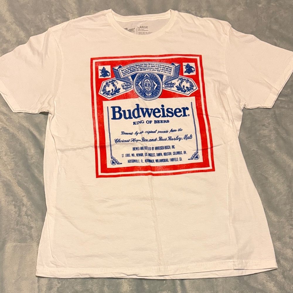 Budweiser Graphic Tee in White with Red and Blue Accents